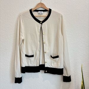 & Other Stories Ivory Black Trim Gold Button Wool Cardigan Size Large